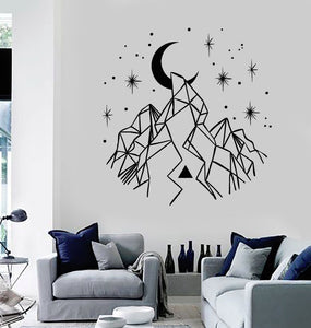 Vinyl Wall Decal Mountains Crescent Stars