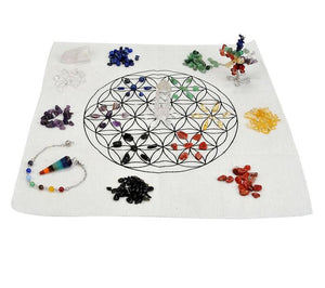 7 Chakra Healing Crystal Grids Kit/Lot of 7 Chakra Assorted Chip Gemstones/Money Tree/Pendulum Pendant Clear Quartz