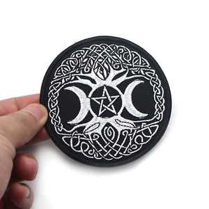 Triple Moon Goddess Pentagram Iron On / Sewing On Embroidered Patch